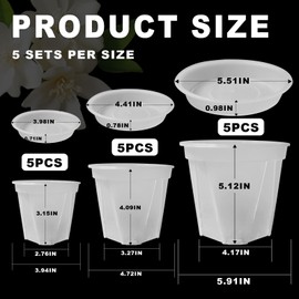 hanvate Clear Nursery Pots for Plants, 15 Pcs 4/5/6 Inch Nursery Pots with Drainage Hole, Transparent Plastic Plant Pots with Trays, Seedling Pots for Indoor Plants, Flower, Succulent