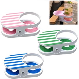 Genérico Clip-On Drink Holder, Bottle Stand Universal Cup Holder Clip, Portable Cup Holder for Desk Table Pool Lounge Cruise Outdoor Use (3 Colors)