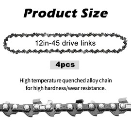 4 Pack Chainsaw Chains - Replacement ChainSaw Chain for 12 Inch (30cm) Bar with 3/8" LP 45 Drive Links .043" Gauge, Carbon Steel Chainsaw Chain Electric Chainsaw Accessories for Carpentry, Landscaping