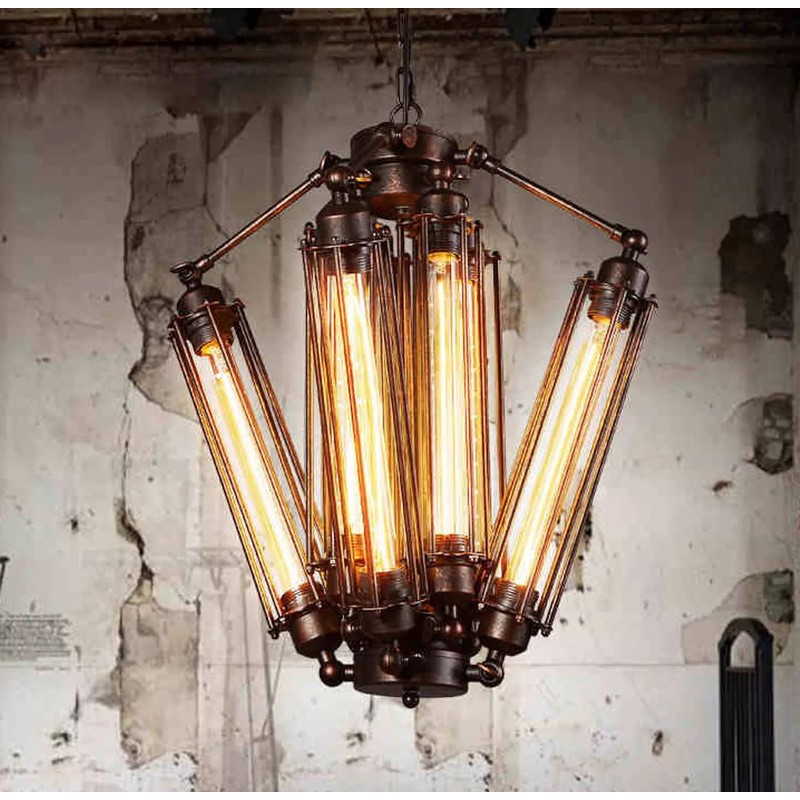 Industrial Metal Chandelier, 8 Lights Retro Chandelier Vintage Steampunk Style