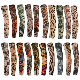 Rbenxia 20pcs Temporary Tattoo Sleeves Unisex Fake Slip on Sunscreen Arm Sleeves Bosy Stockings Tattooes Set Random Color