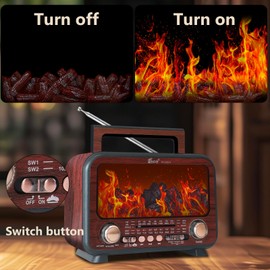 T.TAOMI Retro Portable Radio AM FM SW Shortwave Radio with Bluetooth Speaker,Flame Atmosphere Lamp Battery Operated,SUB Charging, TF Card (Mocha)