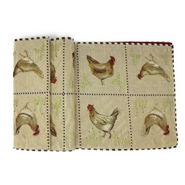Tache Home Fashion Country Farmhouse Rooster Hens Antique Vintage Traditional Home Decorative Woven Tapestry Table Runners, 13x90, Brown