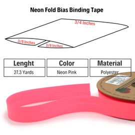 Fold Neon Bias Binding Tape - 99+ Colors - 3/4 Inches Wide - 27 Yards - Fold Neon Binding Bias Ribbon Fabric Piping Bias Binding Tape for Sewing Clothing DIY Pink D102