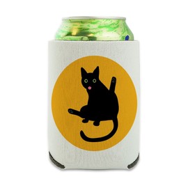 Black Cat Lifting Leg and Licking Can Cooler - Drink Sleeve Hugger Collapsible Insulator - Beverage Insulated Holder