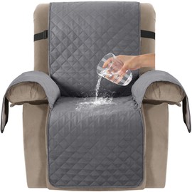 Turquoize 100% Waterproof Recliner Covers for Recliner Chair Cover Non Slip Recliner Slipcovers for Oversized Recliner with Elastic Straps Recliner Protector for Pets, Kids (Oversized 28", Gray)