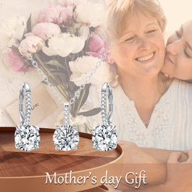 Ever Faith Wedding Jewelry Set for Bridal Bridesmaid, 925 Sterling Silver Sparkly Round Cut White CZ Birthstone Hypoallergenic Necklace Earrings Set