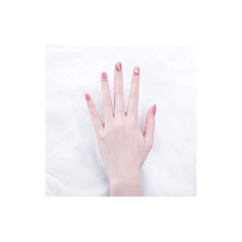 24 Pieces Bride Nail Art False Nails 3D Decoration Pink