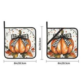 Juego de 2 soportes para macetas de calabaza de otoño con lunares naranjas, diseño decorativo de hojas de arce, resistente al calor, forro de algodón, almohadillas para orejas calientes para cocina