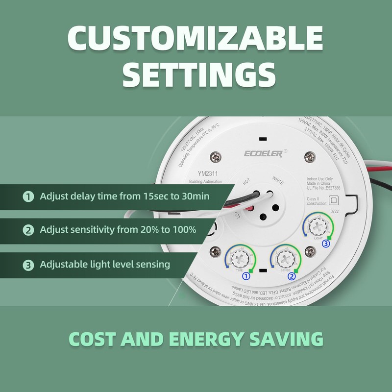 ECOELER PIR Ceiling Sensor Switch, Hard-Wired Occupancy Motion Sensor with