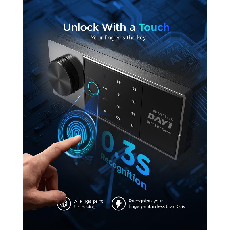 DAYI Biometric Fingerprint Safe Box, 0.8 Cubic Feet Home Safes