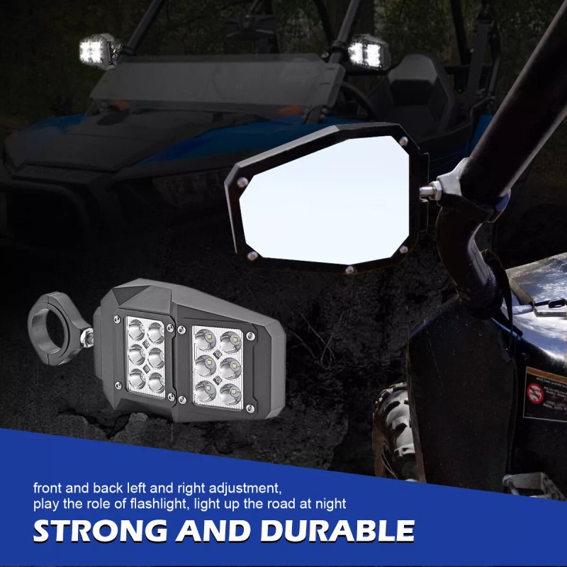 DYSO 2PCS UTV Side Rear View Mirrors w/ Light for