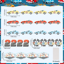 Vintage Race Car Birthday Decorations - 24pcs Two Fast Birthday Centerpieces, Retro Race Car Centerpiece Sticks Table Decoration, Let's Go Racing 2nd Birthday Party Supplies for Boys