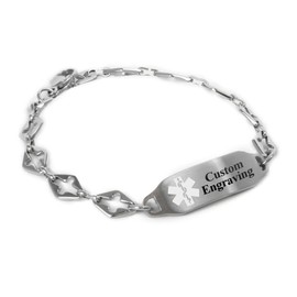 My Identity Doctor - Ladies Medical Alert Bracelet with Engraving - 316L 6mm Steel Cross - White - Wrist Size 5.5 Inch