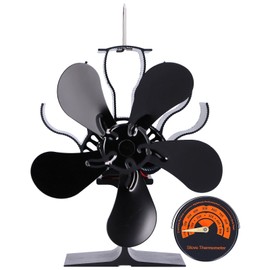 Stove Fan Single Head 5 Blade Wood Burning Fireplace Fan with Thermometer Heat Powered Circulating Heating Air