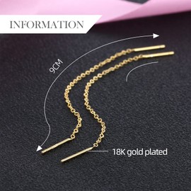 GLLBTPT 925 Sterling Silver Chain Earrings for Women,18K gold plated Threader Earrings for Women,Long Dangle Drop Earrings for Women Teen Girls (gold)