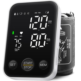 Blood Pressure Monitor Upper Arm Machine Accurate Adjustable BP Cuff Kit Led Backlit Display 2 Users 240 Sets Memory Includes Storage Bag Black