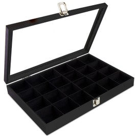 Grinscard Jewellery Box 24 Compartments – Black 35 x 24 x 5 cm – Jewellery Box for Jewellery Storage & Presentation