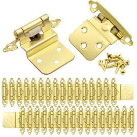 3/8 Inch Inset Cabinet Hinges Brass Gold, 50 Pack (25 Pairs) Self Closing Hinges for Cabinets Doors, Kitchen Cabinet Door Hinge Hardware