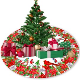 Tree Bird Cardinals Cedar Snowman with Scarf Christmas Tree Skirt, Christmas Winter Party Tree Mat Indoor and Outdoor Decoration 36 inches