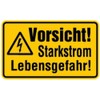 LEMAX Warning Sign with German Text "Vorsicht! Starkstrom Lebensgefahr!" 120 x 200 mm Plastic Yellow Print Colour Black 200 x 120 mm