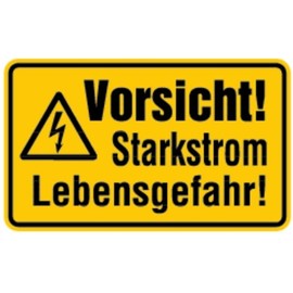 LEMAX Warning Sign with German Text "Vorsicht! Starkstrom Lebensgefahr!" 120 x 200 mm Plastic Yellow Print Colour Black 200 x 120 mm