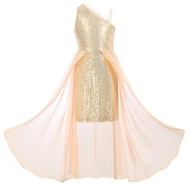 GRACE KARIN Girls Sequin Dress Size 8-10 Gold Dresses for Girls Party Sparkle Dresses