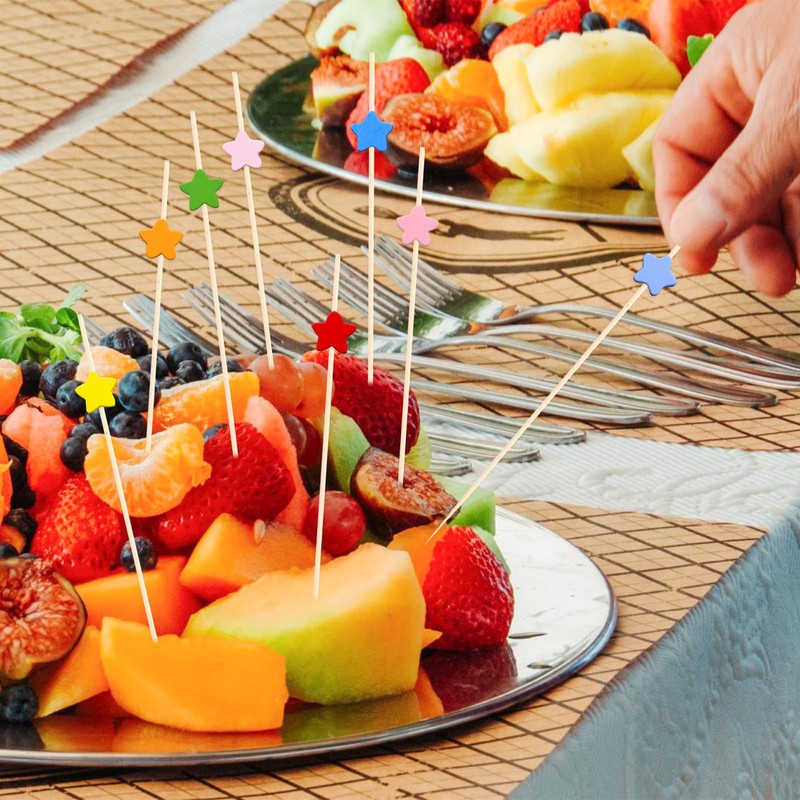 DazzJoy Wooden Cocktail Picks Toothpick (Colourful Star, 12 cm)