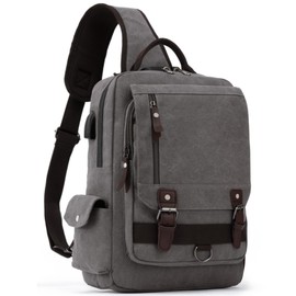H HIKKER-LINK Anti-Theft Canvas Messenger Bag Crossbody Bag Sling Bag Rucksack Daypack with USB Gray XX-Large