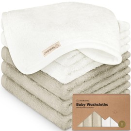 6-Pack Baby Washcloths - Soft Viscose from Bamboo Washcloth, Baby Wash Cloths for Newborn, Kids, Bath Baby Towels, Face Towel, Face Cloths for Washing Face (White/Stone)