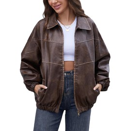 Bakyarder Womens Oversized Y2K Faux Leather Jackets Vintage Plus Size Fashion Motorcycle Coats Fall Fashion Outfits 2024 Coffee Large