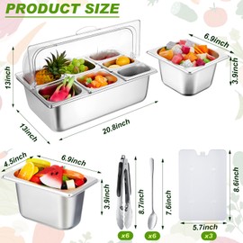 Tessco for you 16 Pcs Countertop Chilled Condiment Container Set with Lid, Stainless Steel Salad Cold Ice Food Spice Serving Display Caddy for Buffet Restaurant Kitchen Party(7 Compartments)