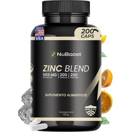 NuBoost - Zinc 20 mg con Colágeno Hidrolizado, L-Arginina y Vitamina C - 200 Cápsulas de Zinc - Suplemento para Piel, Cabello, Uñas y Rendimiento - USDA Organic, Hecho en USA