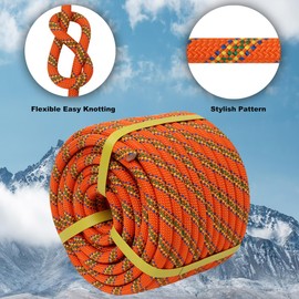 Double Braided Arborist Rope - 1/2 Inch x 200 Feet Polyester High Strength Climbing Rope for Tree Work, Halyard, Sailing (Orange)