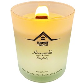 Exus Hand Crafted, Pet Odor Eliminator, Strong Scent, 100% Natural Soy Wax, 12 Fragrances, 72 Hour Burn, Aromatherapy, Wood Wick, Crackling Sound, Non-Toxic (Honeysuckle/Simplicity)