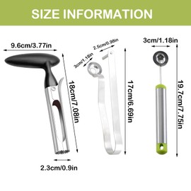 Fruit Tool Set, Premium Apple Corer, Cherry Stone Remover, 3 Pieces Stainless Steel Ball Cutter, Apple Corer, Used for Pears, Watermelons, Hawthorn, Fruit Decoration