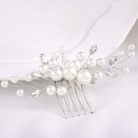 Wedding Bride Pearl Hair Combs Silver Rhinestone Bride Wedding Hair Pieces Headpieces Bridal Crystal Hair Side Combs Clip Accessories for Women and Girls