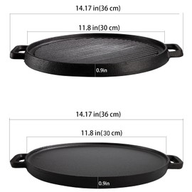 Lawei 12 Inch Cast Iron Griddles, 2-in-1 Reversible Grill/Griddle with Handle, Reversible Grill Plate Skillet for Stovetop, Gas Range, Electric Stovetop, Grill Open Fire