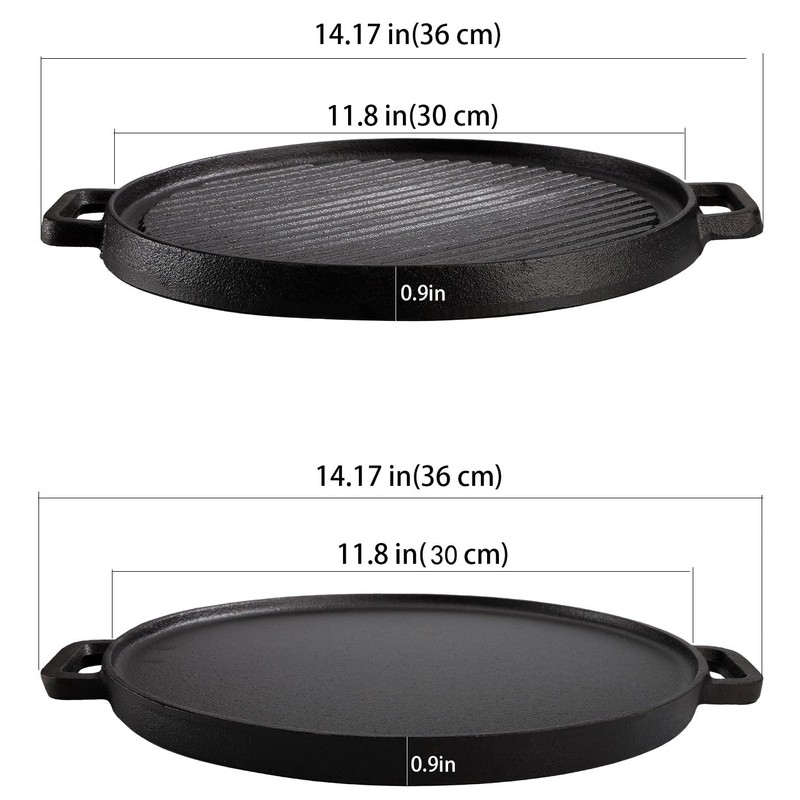 Lawei 12 Inch Cast Iron Griddles, 2-in-1 Reversible Grill/Griddle with
