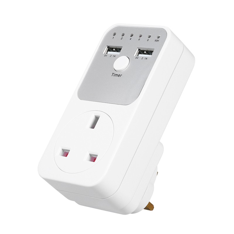 Countdown Timer Socket with 2 USB Ports 5V 2.1A Outlet