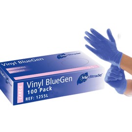 Meditrade BlueGen, Blue Vinyl Examinaiton Gloves, Large, N/S, P/F, x100