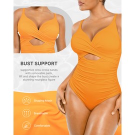 SHAPELLX Shapewear Swimsuits Women Tummy Control Swimsuits Women Bathing Suit Slimming Swimwear(Orange,X-Large)