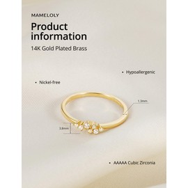 Mameloly 1.5mm 14K Gold Plated CZ Wedding Bands for Women Dainty Stackable Cubic Zirconia Engagement Rings for Her Size 7