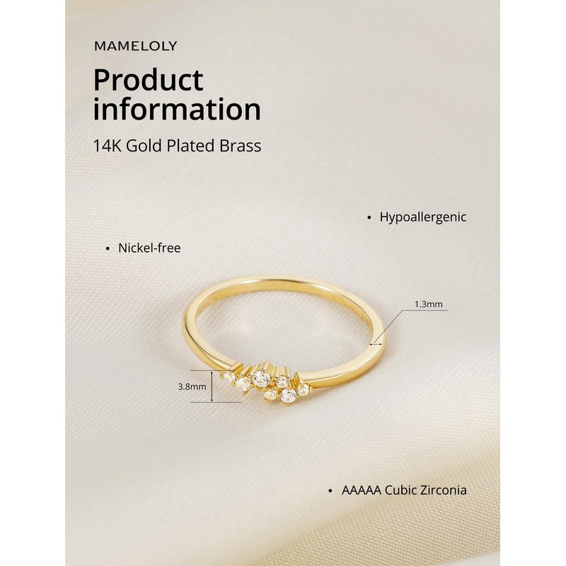 Mameloly 1.5mm 14K Gold Plated CZ Wedding Bands for Women