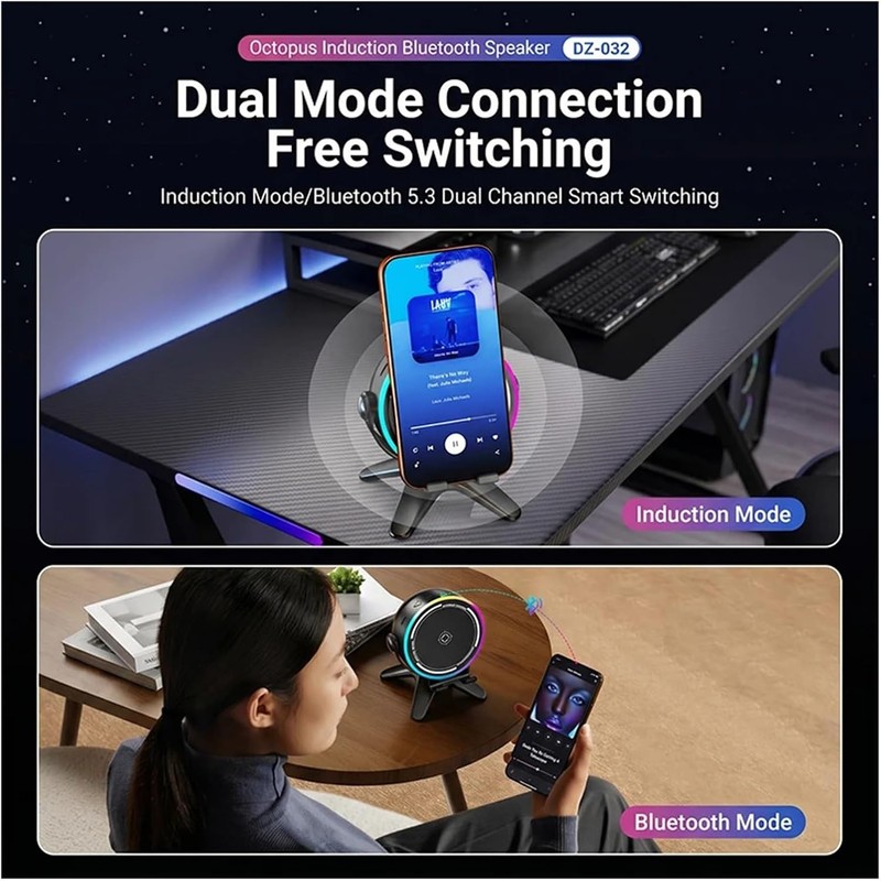 5in1 Induction Bluetooth Speaker 360° Rotating Phone Stand