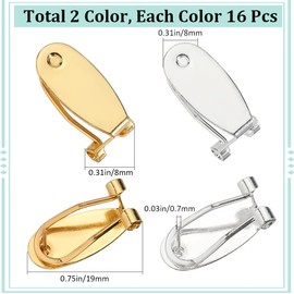 SOFPLATE 1 Box 32Pcs Clip Earring Posts French Clip Earring Backs Small Gold Fingernail Brass Blank Tray Silver Hoop Base Studs Earring Converter Findings for Jewelry Making Earring Supplies DIY Craft