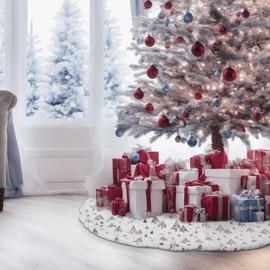 Lanpn Christmas Tree Blanket, 90 cm, Large Faux Fur Christmas Tree Blanket, Underlay Rug, Christmas Tree Skirt for Christmas Tree Decorations, Christmas Decoration (Silver, 90 cm)