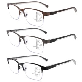 Half Frame Progressive Multifocus Reading Glasses Anti Blue Light,Semi Rimless Readers For Men 2.0x