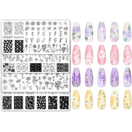JarThenaAMCS 4Pcs 꽃 네일 플레이트 스탬핑 세트 봄 여름 스탬프 템플릿 DIY 프린트 매니큐어 살롱 [Western Theme] JarThenaAMCS 4Pcs Flower Nail Plate Stamping Set Spring Summer Stamp Template DIY Print Manicure Salon [Western Theme]