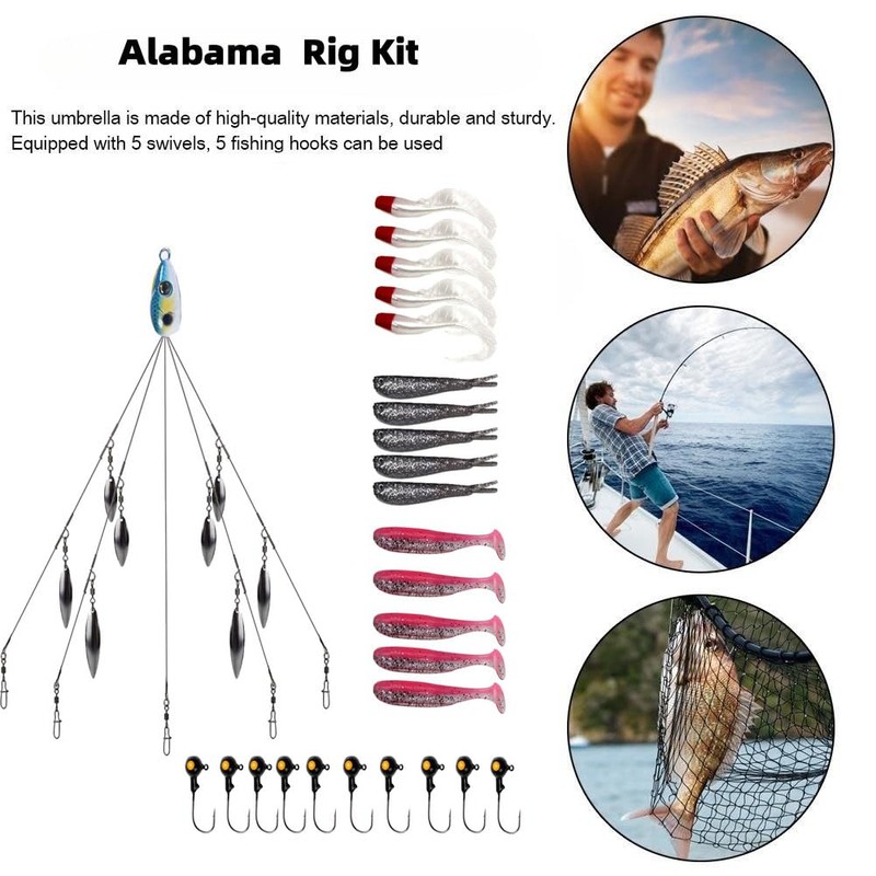 Owemtao Alabama Rig Kit 5 Arms Alabama Umbrella Rig Bass